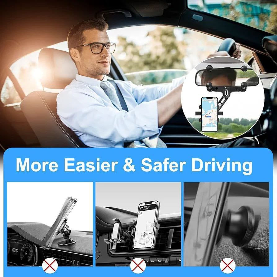 Phone Mount for Car, 2024 Upgraded Rear View Mirror Phone Holder, Universal Mount, Rotatable Phone Holder for Car Compatible - Pickkart