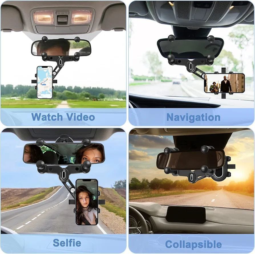 Phone Mount for Car, 2024 Upgraded Rear View Mirror Phone Holder, Universal Mount, Rotatable Phone Holder for Car Compatible - Pickkart