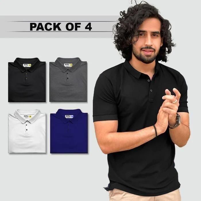 Poly Matte Solid Half Sleeves Mens Polo T-Shirt Pack Of 4 - Pickkart