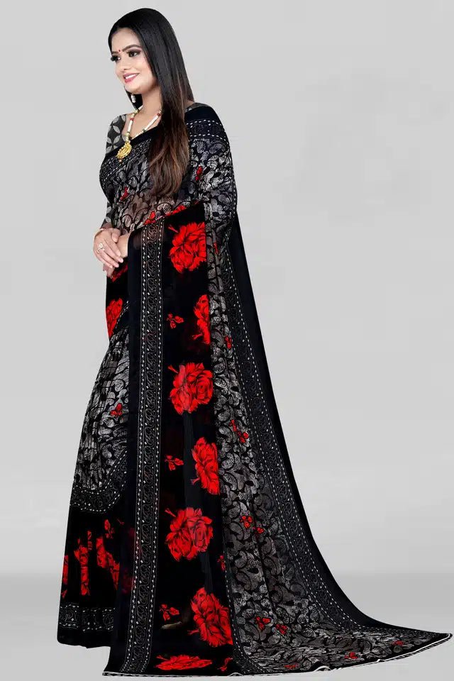 Printed Saree for Women (Black, 5.95 m) - Pickkart