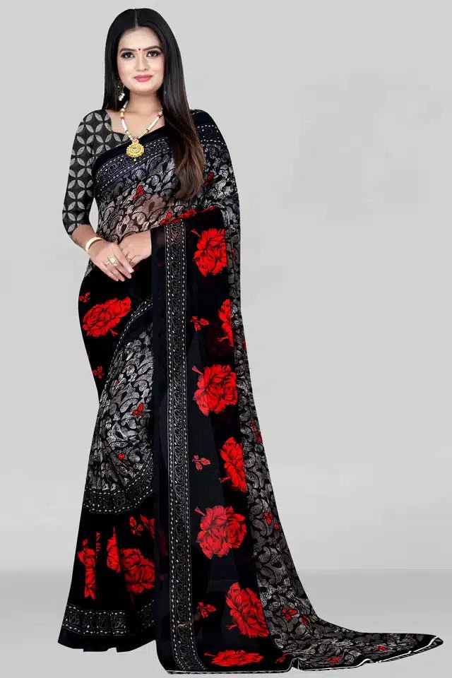 Printed Saree for Women (Black, 5.95 m) - Pickkart