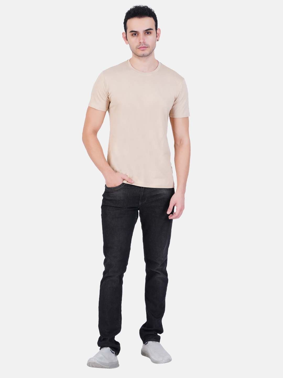 Pure Cotton T-Shirt for Men and Women - Beige - Pickkart