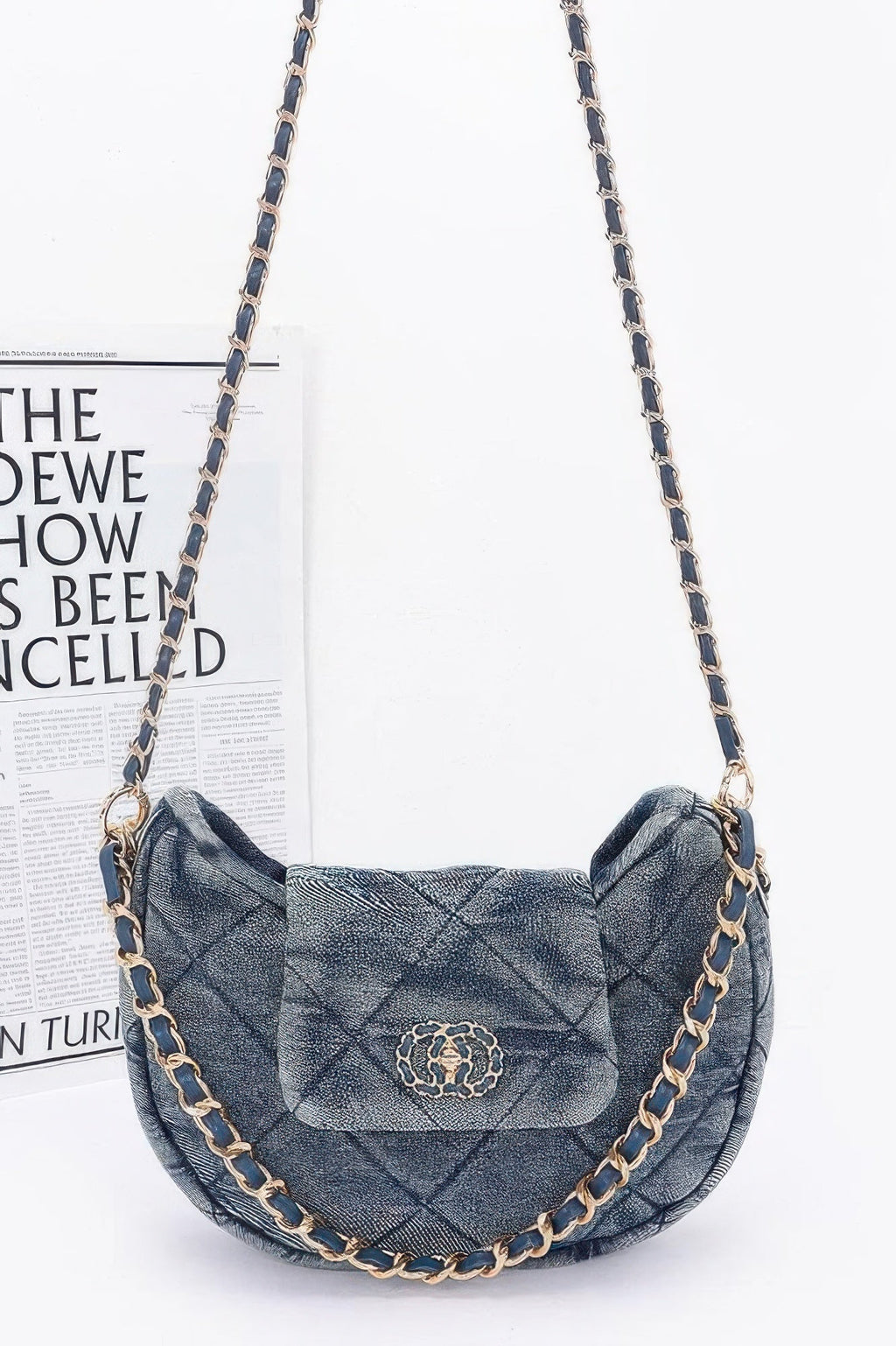 Quilted Washed Denim Crossbody Bag - Pickkart