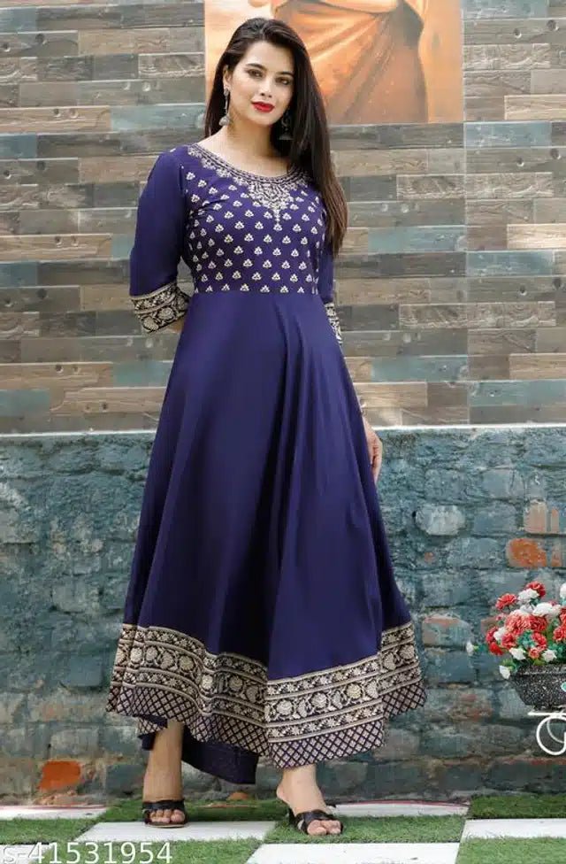 Rayon Printed Anarkali Kurti for Women (Blue, S) - Pickkart