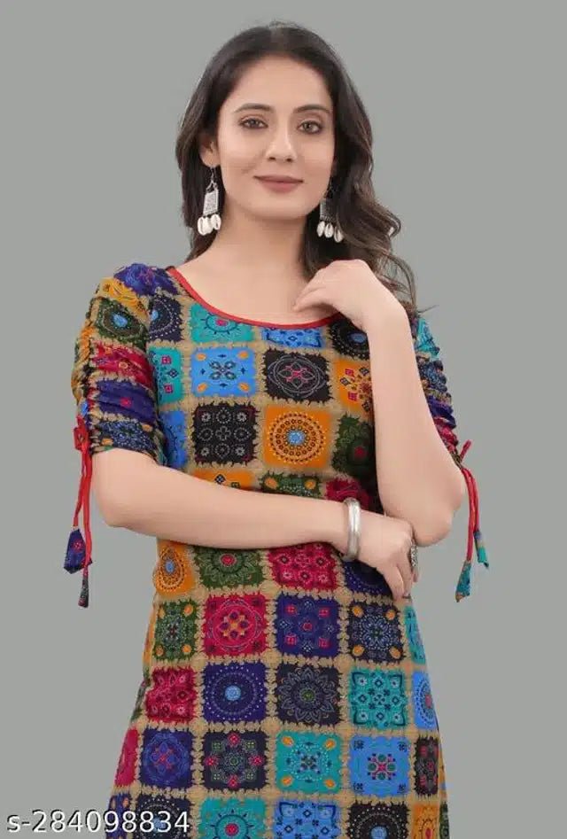 Rayon Printed Kurti for Women (Multicolor, S) - Pickkart