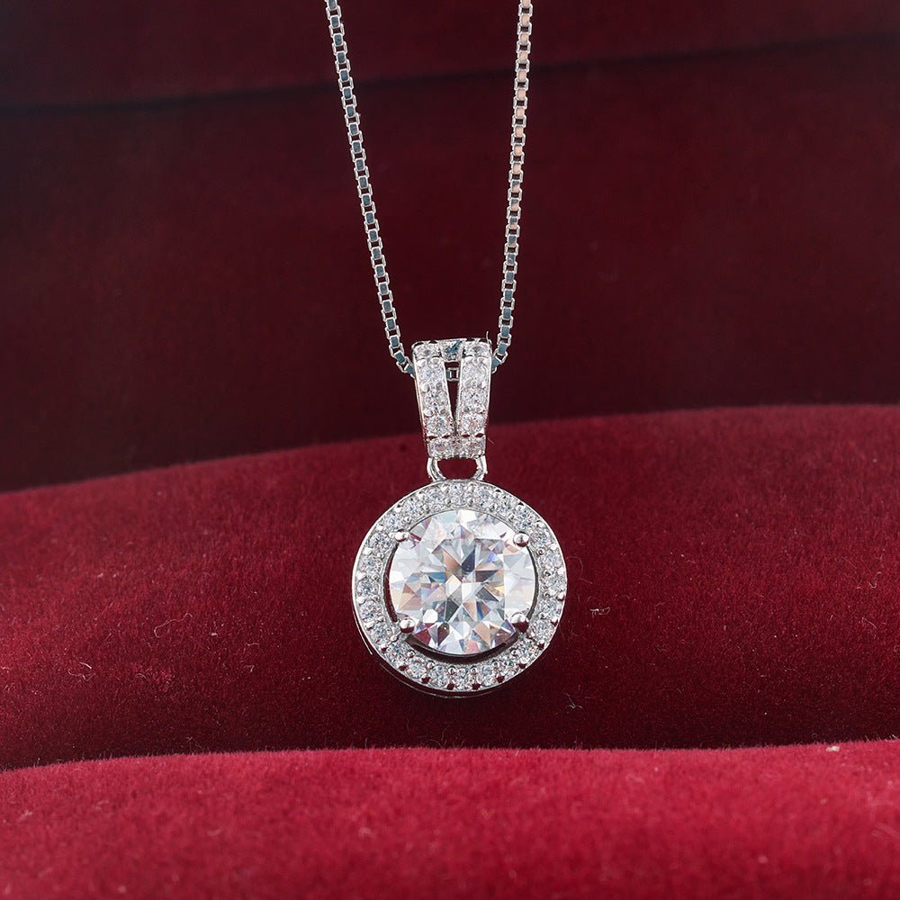 S925 Sterling Silver Moissanite Necklace Women's Light Luxury 1 Karat Round Full Diamond Clavicle Chain - Pickkart