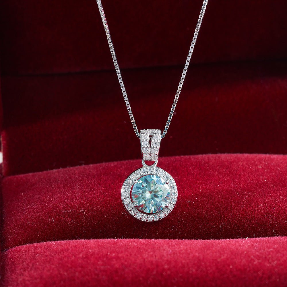 S925 Sterling Silver Moissanite Necklace Women's Light Luxury 1 Karat Round Full Diamond Clavicle Chain - Pickkart