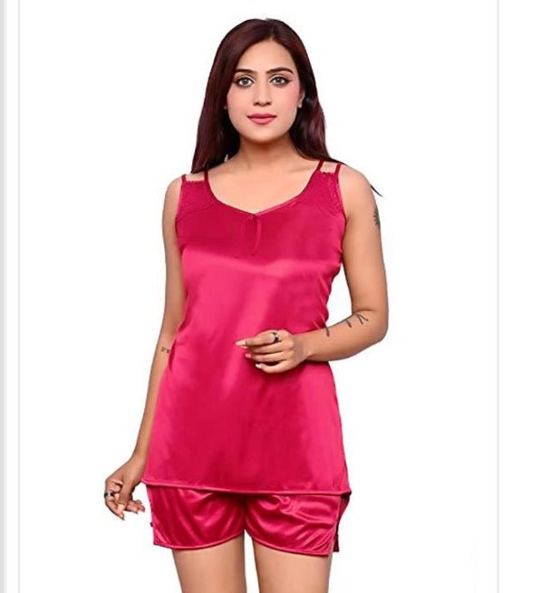 Satin Nightdress Set for Women (Pink, M) - Pickkart