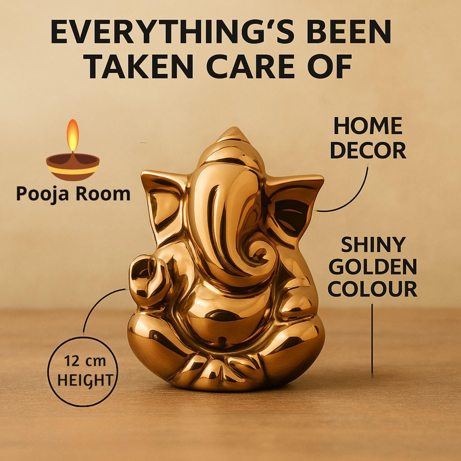 sculpmart Ganesh Idol for Home Decor & Pooja Mandir | Ganesh Ji Murti Decorative Showpiece for Home Decor | Office Desk & Gifting (Golden) 12 CM - Pickkart