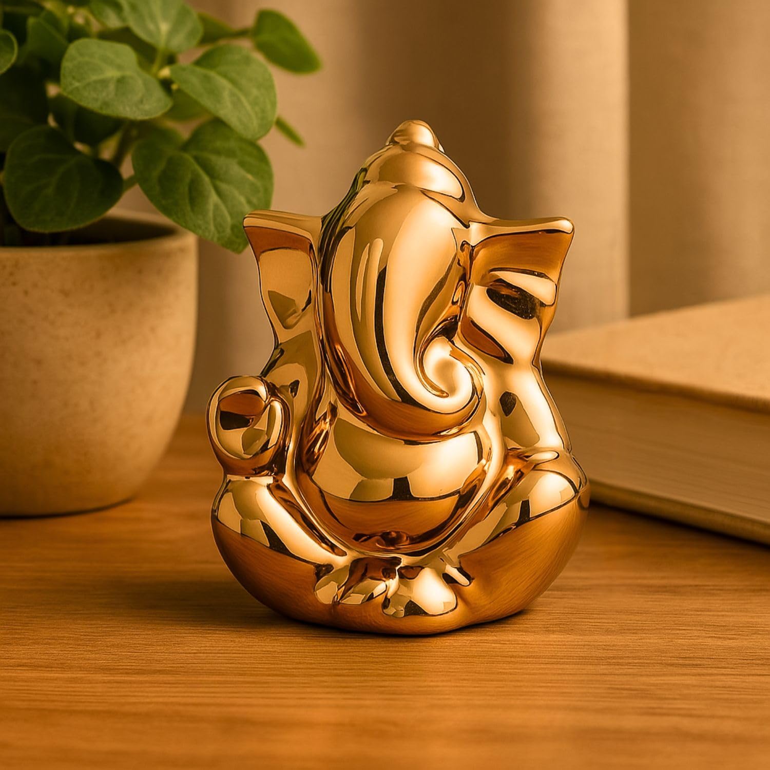 sculpmart Ganesh Idol for Home Decor & Pooja Mandir | Ganesh Ji Murti Decorative Showpiece for Home Decor | Office Desk & Gifting (Golden) 12 CM - Pickkart