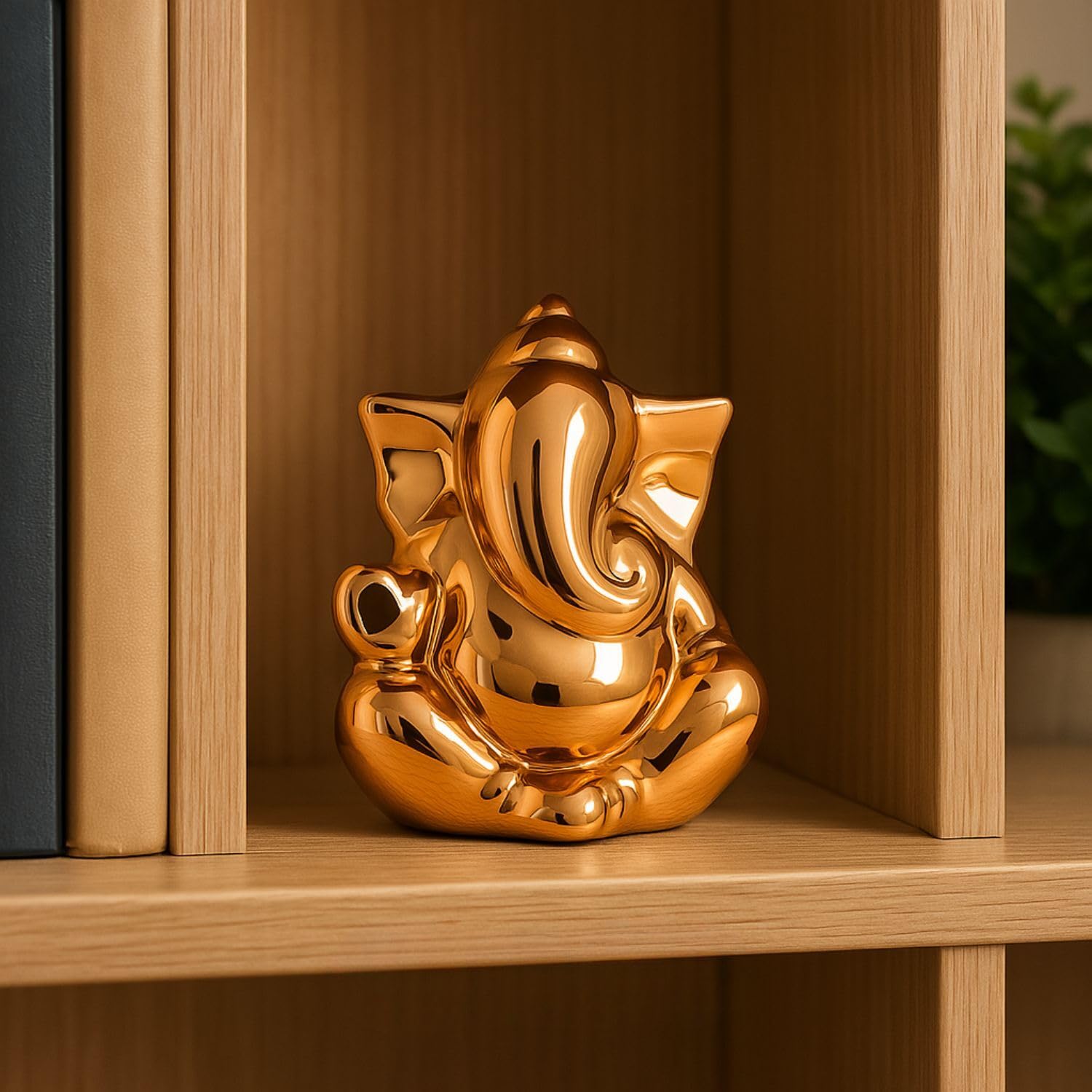 sculpmart Ganesh Idol for Home Decor & Pooja Mandir | Ganesh Ji Murti Decorative Showpiece for Home Decor | Office Desk & Gifting (Golden) 12 CM - Pickkart