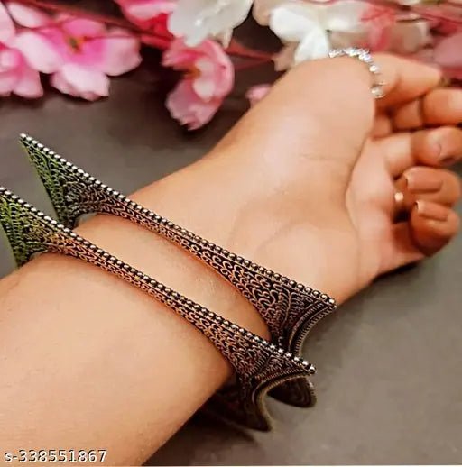 Silver - Toned Oxidised Bangles Ethnic Kada in Square Shape Pattern - Pickkart