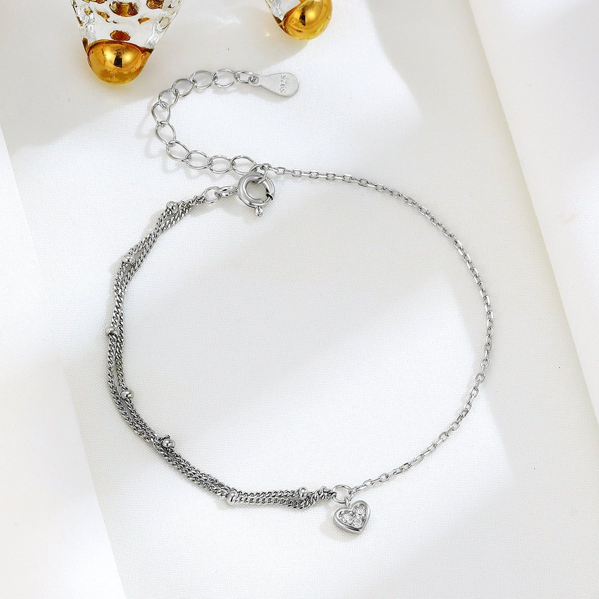 Simple S925 Sterling Silver All - match Heart Double - layer Bracelet - Pickkart