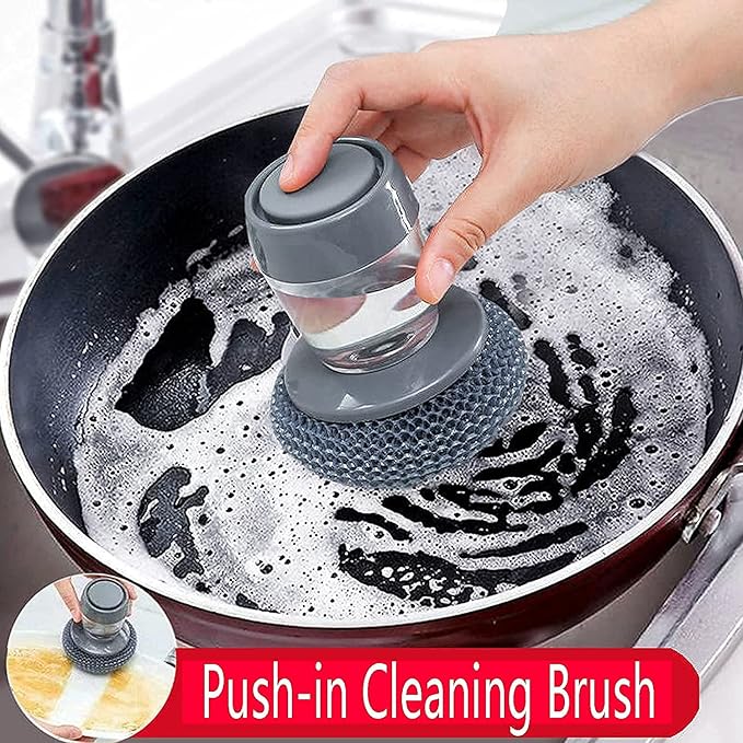 Soap Dispensing Dish Brush, Pressing Cleaning Brush with Built - in Liquid Storage, Dishwashing Lid Pot Brush for Tank Kitchen - Pickkart