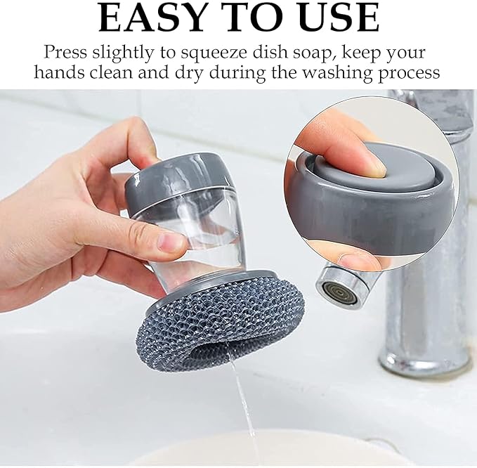 Soap Dispensing Dish Brush, Pressing Cleaning Brush with Built - in Liquid Storage, Dishwashing Lid Pot Brush for Tank Kitchen - Pickkart