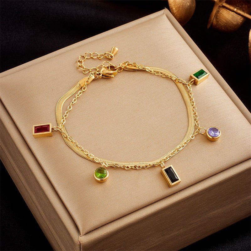 Stainless Steel Gold Plated Punk Fashion Double Layer Bracelet For Women Girl Snake Chain Party Luxury Jewelry - Pickkart