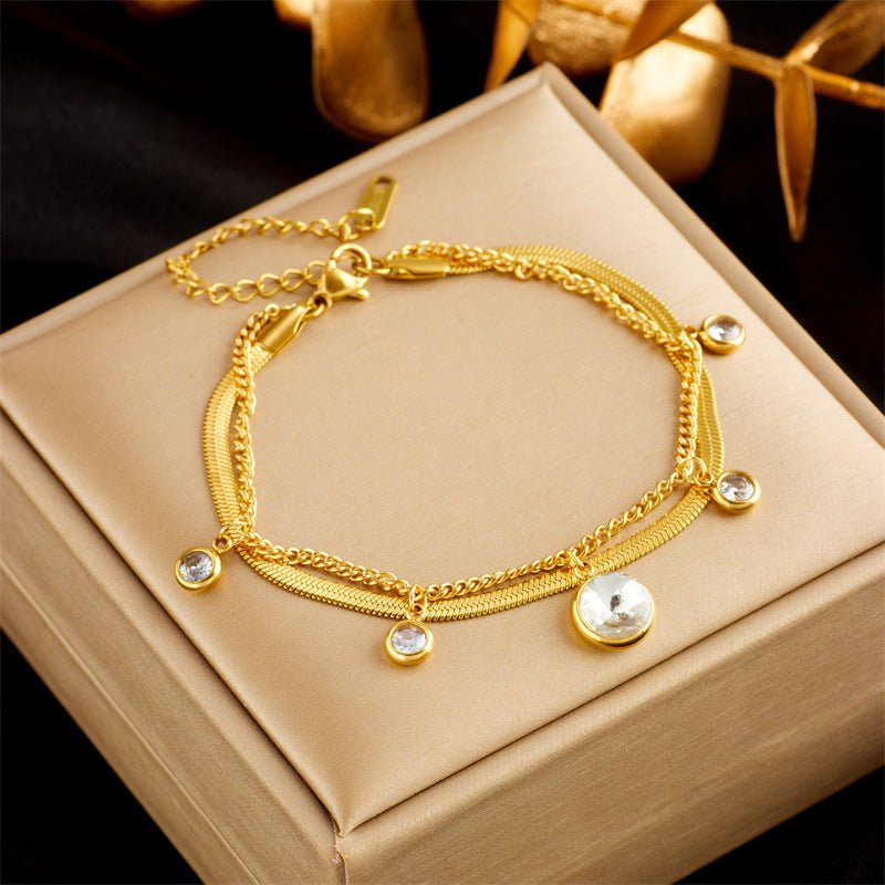 Stainless Steel Gold Plated Punk Fashion Double Layer Bracelet For Women Girl Snake Chain Party Luxury Jewelry - Pickkart