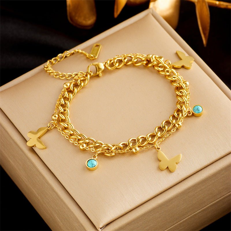 Stainless Steel Gold Plated Punk Fashion Double Layer Bracelet For Women Girl Snake Chain Party Luxury Jewelry - Pickkart