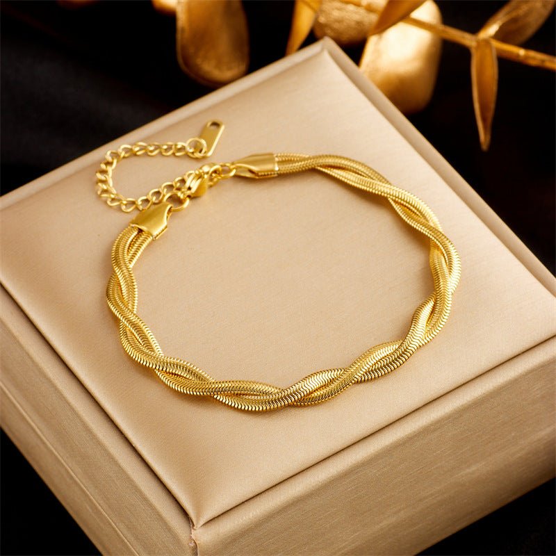 Stainless Steel Gold Plated Punk Fashion Double Layer Bracelet For Women Girl Snake Chain Party Luxury Jewelry - Pickkart