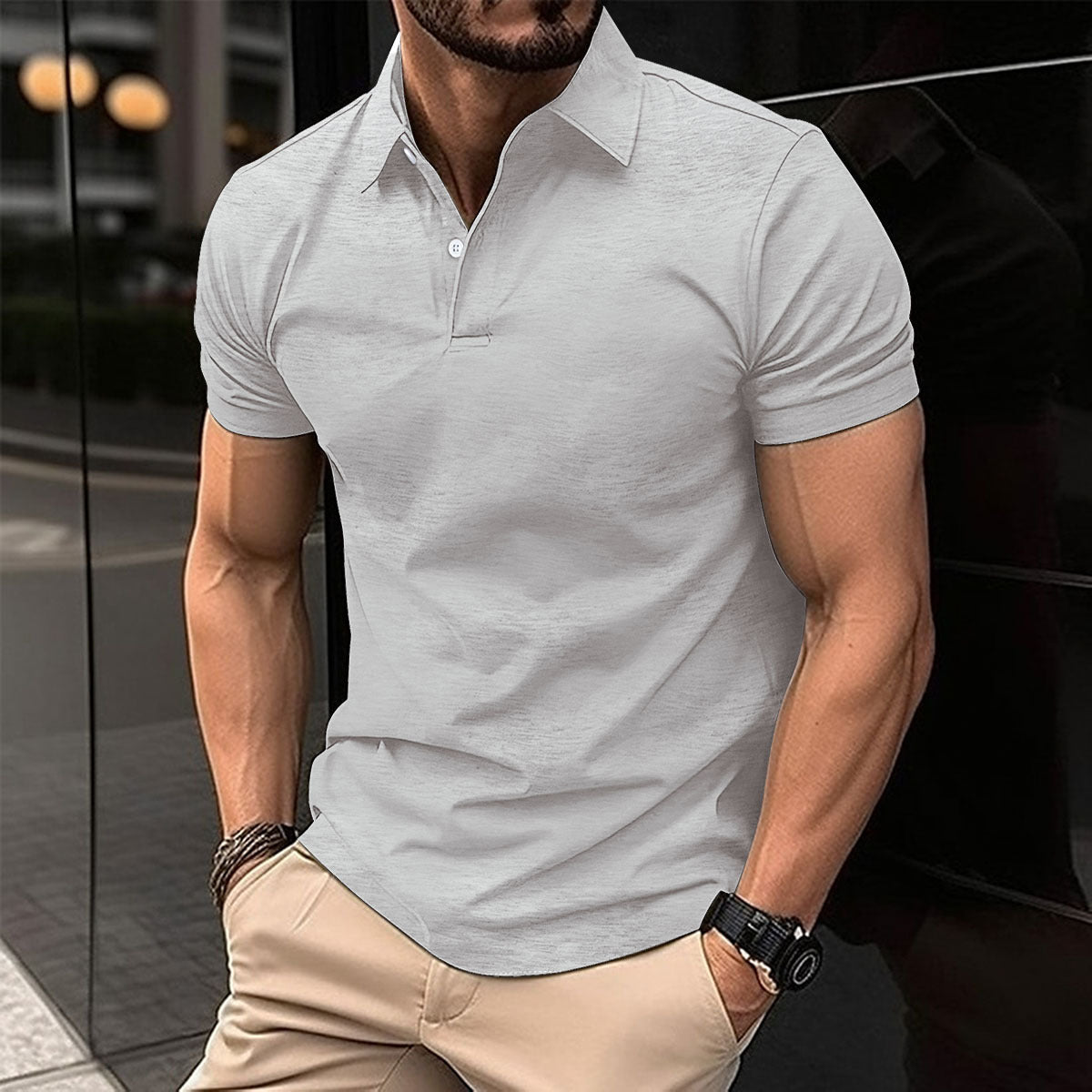 Summer Short Sleeve Polo Shirt Men Solid Color Button Lapel Button Top - Pickkart