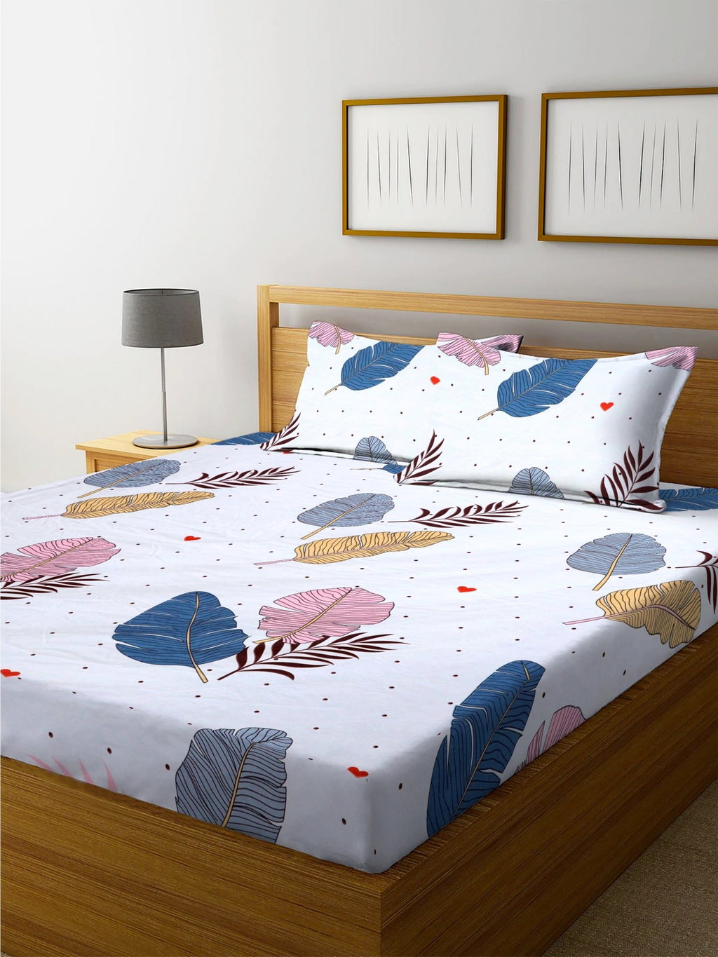 Super Soft Glace Cotton All Round Elastic Fitted Double Bed Bedsheet with 2 Pillow Covers - 72x78x8 - Pickkart