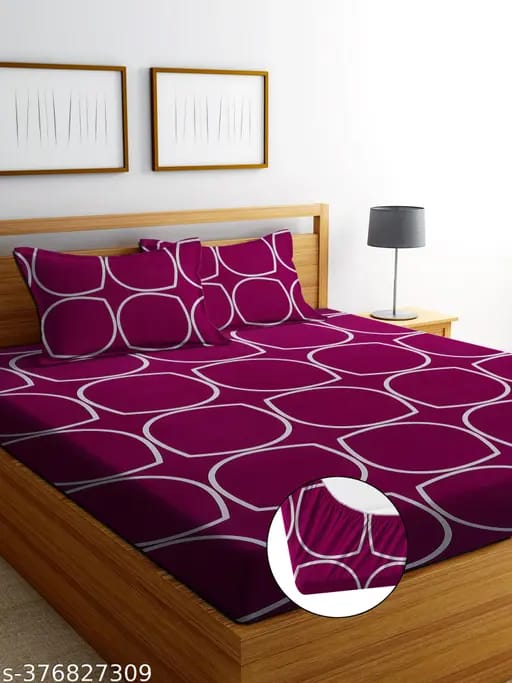 Super Soft Glace Cotton All Round Elastic Fitted Double Bed Bedsheet with 2 Pillow Covers - 72x78x8 - Pickkart