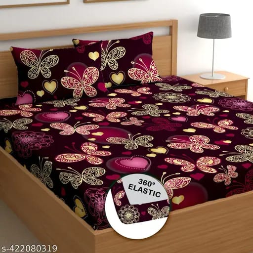 Super Soft Glace Cotton All Round Elastic Fitted Double Bed Bedsheet with 2 Pillow Covers - 72x78x8 - Pickkart