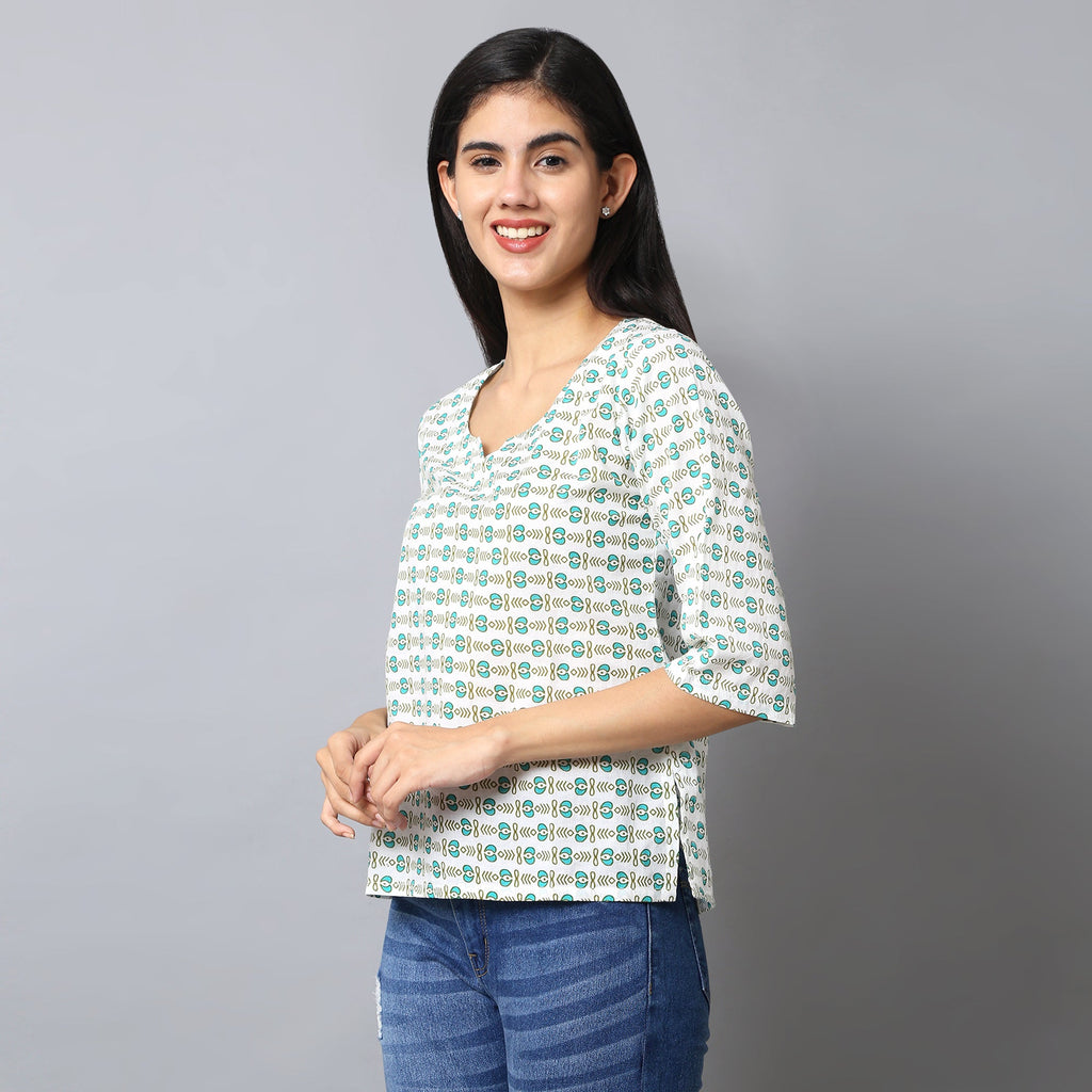 The Seamsters Crew Women's Printed Cotton Regular Short Kurti - Pickkart