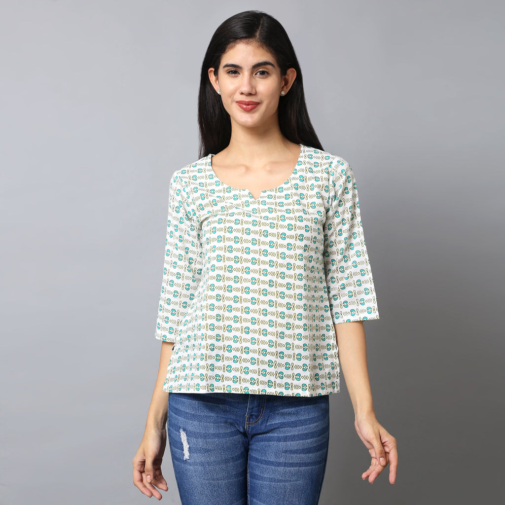 The Seamsters Crew Women's Printed Cotton Regular Short Kurti - Pickkart