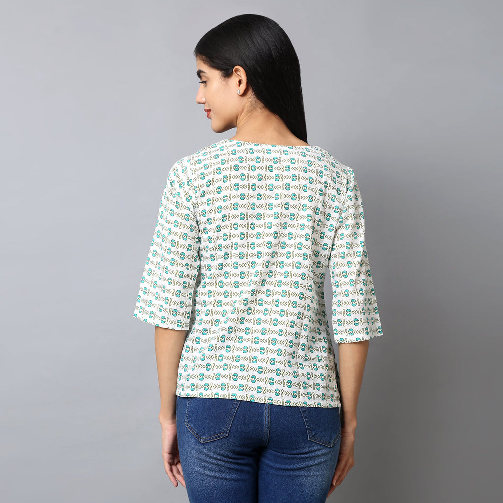 The Seamsters Crew Women's Printed Cotton Regular Short Kurti - Pickkart