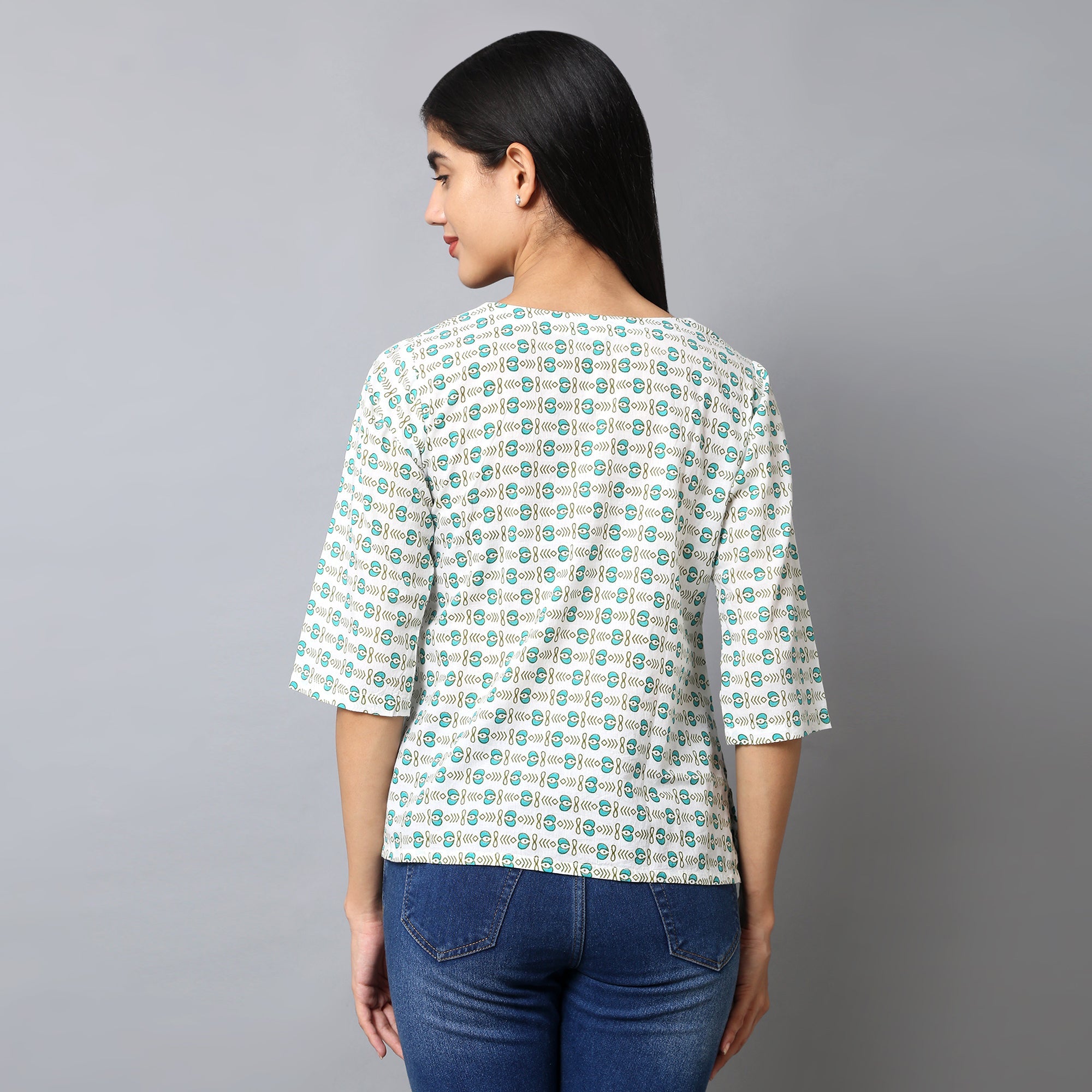 The Seamsters Crew Women's Printed Cotton Regular Short Kurti - Pickkart