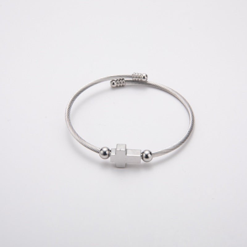 Titanium Steel Retro With Opening Adjustable Cross Bracelet - Pickkart