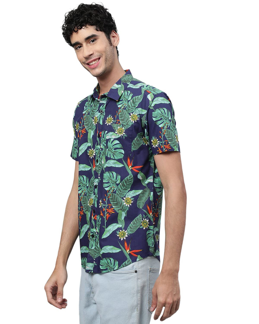 Veirdo® Shirt for Men, Cotton Regular Fit Short - Sleeve, Floral Printed Shirt - Pickkart