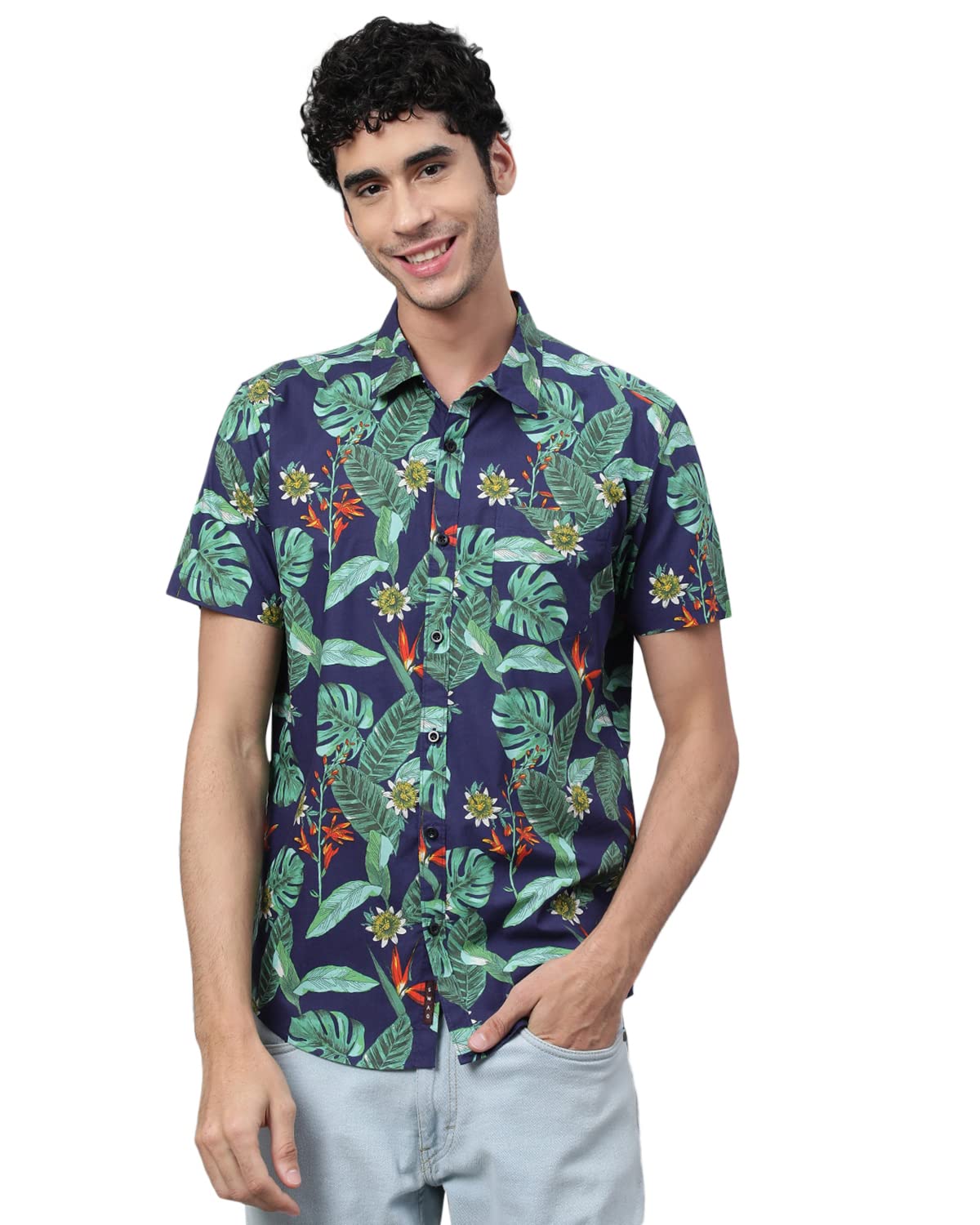 Veirdo® Shirt for Men, Cotton Regular Fit Short - Sleeve, Floral Printed Shirt - Pickkart