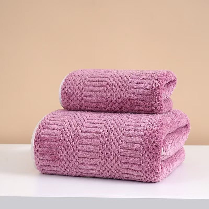 Wide Stripe Dark Stripe Coral Velvet Printing Towels Suit - Pickkart