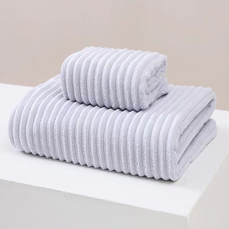 Wide Stripe Dark Stripe Coral Velvet Printing Towels Suit - Pickkart
