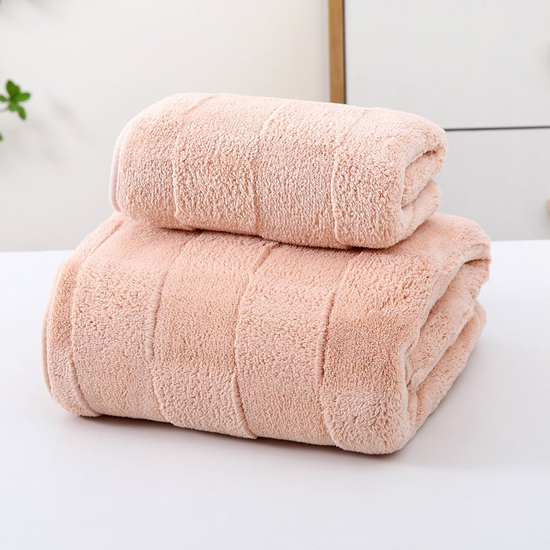 Wide Stripe Dark Stripe Coral Velvet Printing Towels Suit - Pickkart