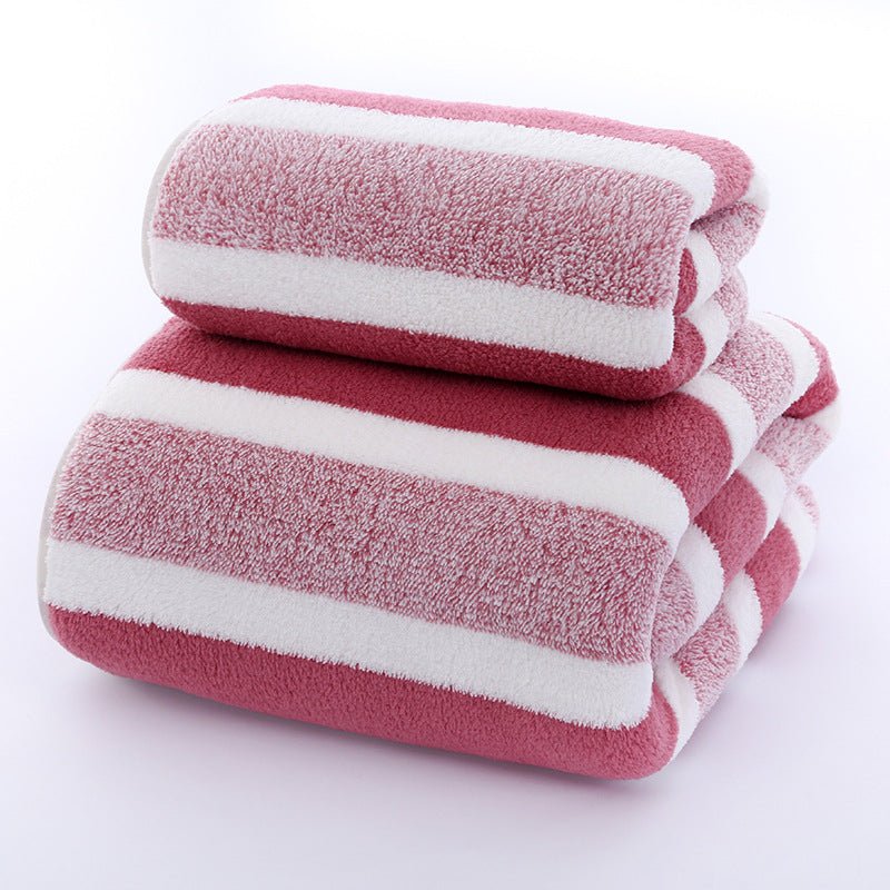 Wide Stripe Dark Stripe Coral Velvet Printing Towels Suit - Pickkart