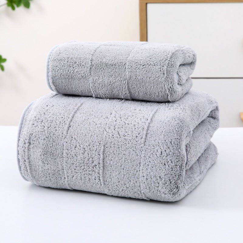 Wide Stripe Dark Stripe Coral Velvet Printing Towels Suit - Pickkart