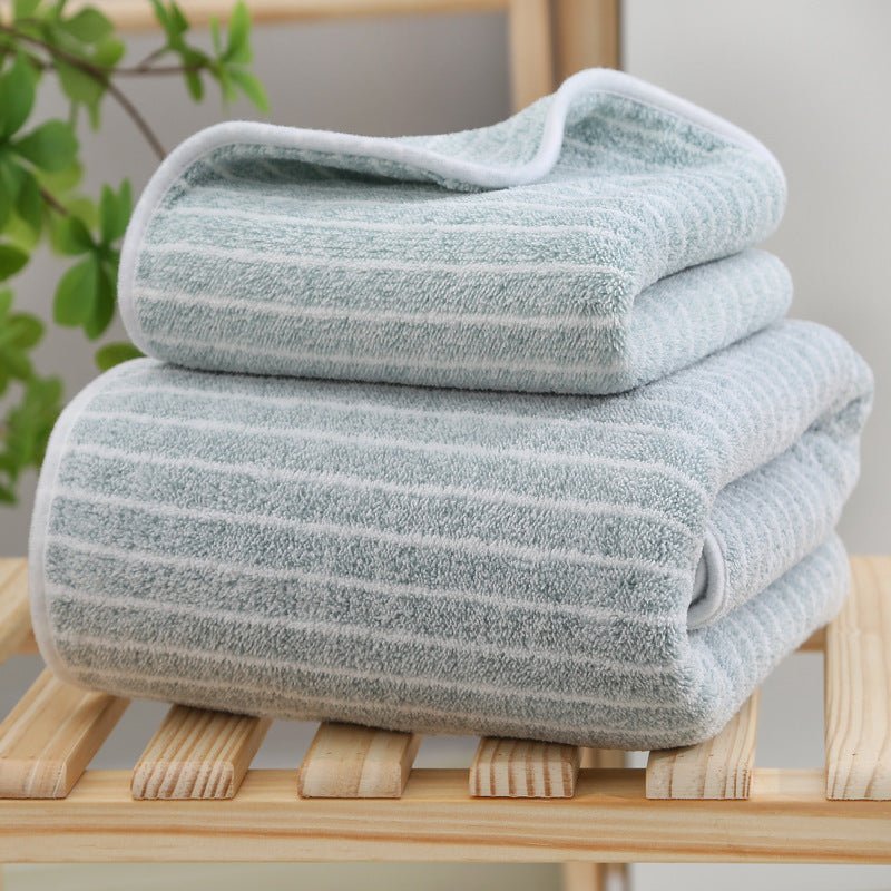 Wide Stripe Dark Stripe Coral Velvet Printing Towels Suit - Pickkart
