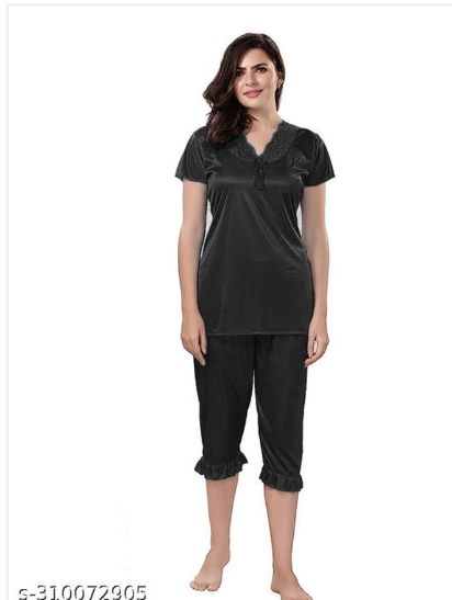 Women Night Suit (Black, S) - Pickkart