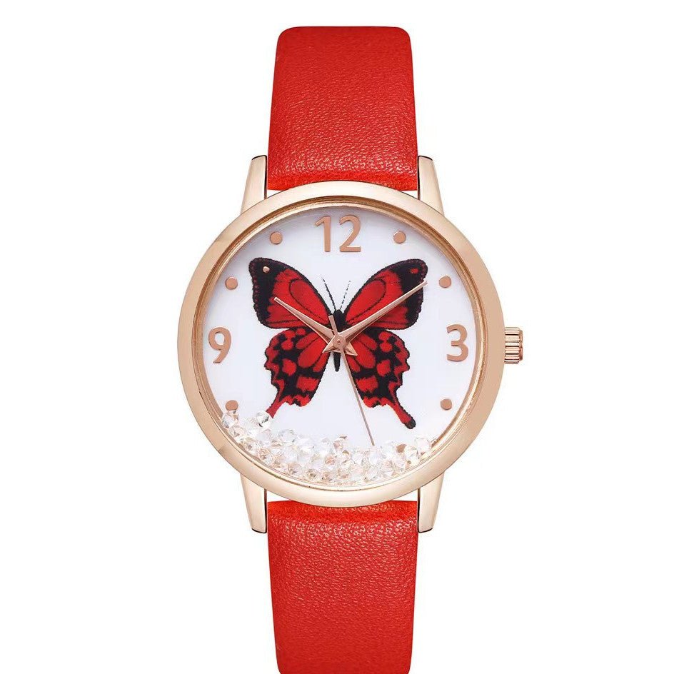 Women's Fashion Numbers Rhinestone Butterfly Quartz Watch - Pickkart
