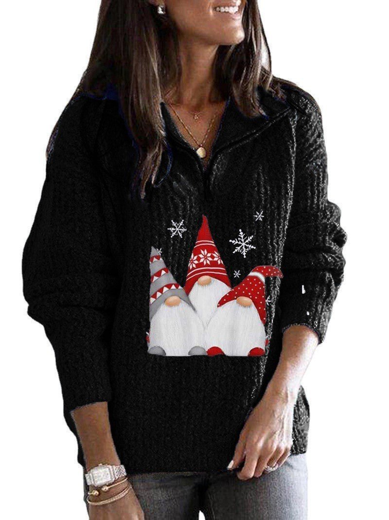 Women's Printed Long - sleeve Zipper Knitted Sweater - Pickkart