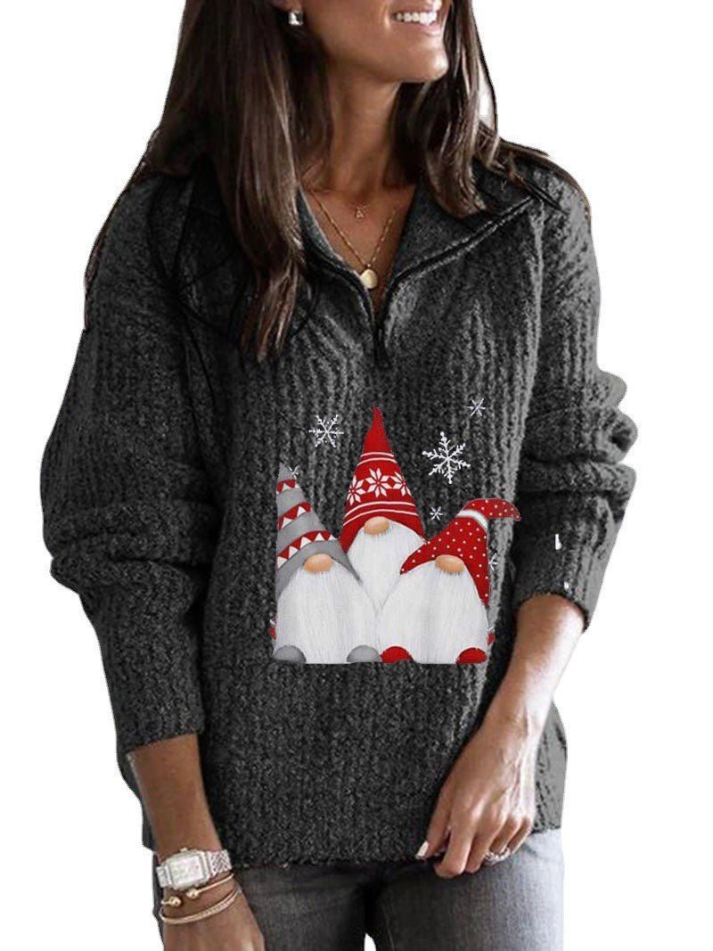 Women's Printed Long - sleeve Zipper Knitted Sweater - Pickkart