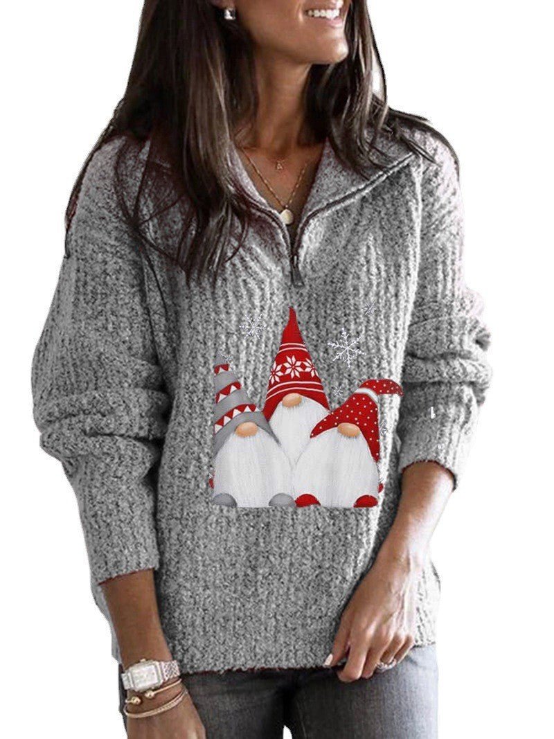 Women's Printed Long - sleeve Zipper Knitted Sweater - Pickkart