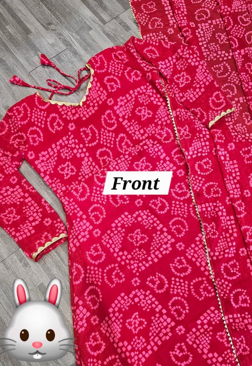 Women'S Red Bandhani Styles Gown - Pickkart