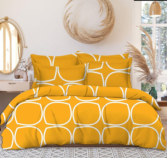 Yellow Cotton Elastic 160 TC King Bedsheet with 2 Pillow Covers - Pickkart