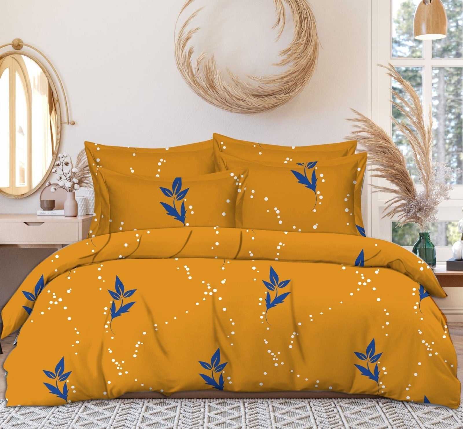 Yellow Cotton Elastic 160 TC King Bedsheet with 2 Pillow Covers - Pickkart