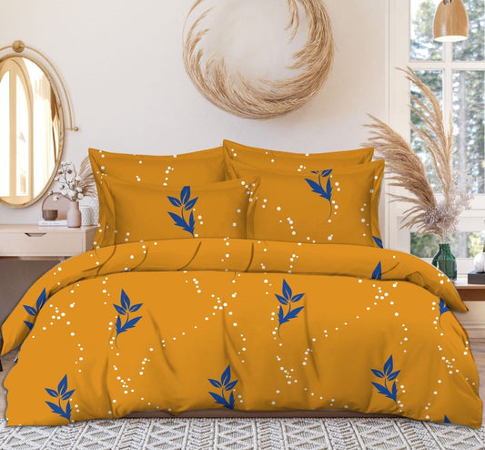 Yellow Cotton Elastic 160 TC King Bedsheet with 2 Pillow Covers - Pickkart